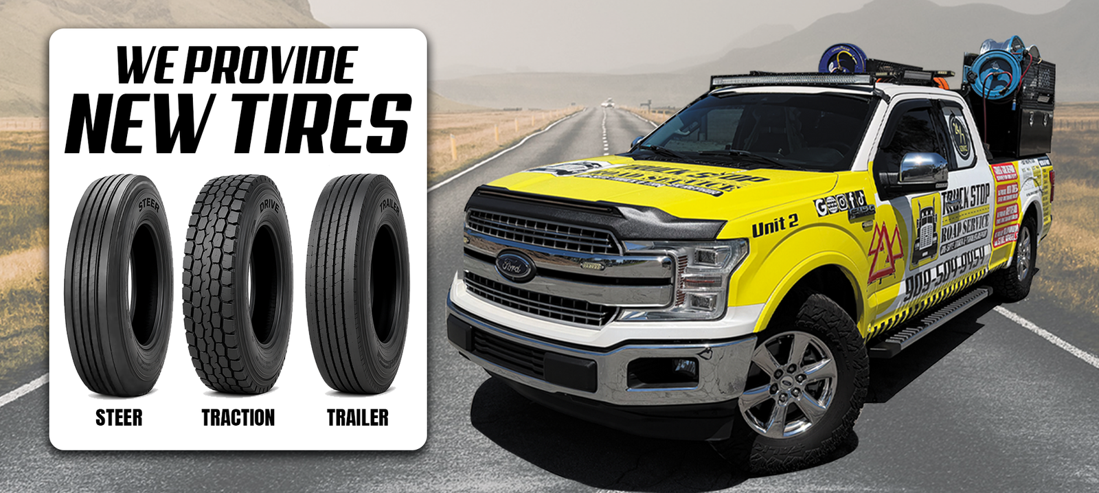 We provide new tires and emergency truck tire repair service